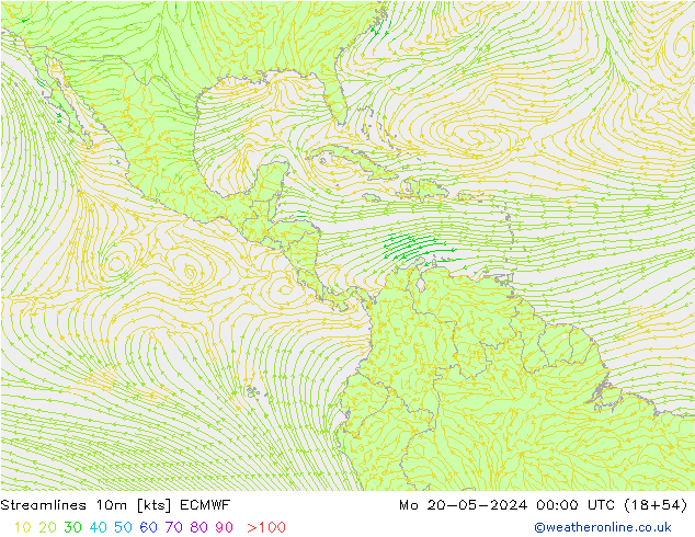 Linia prądu 10m ECMWF pon. 20.05.2024 00 UTC