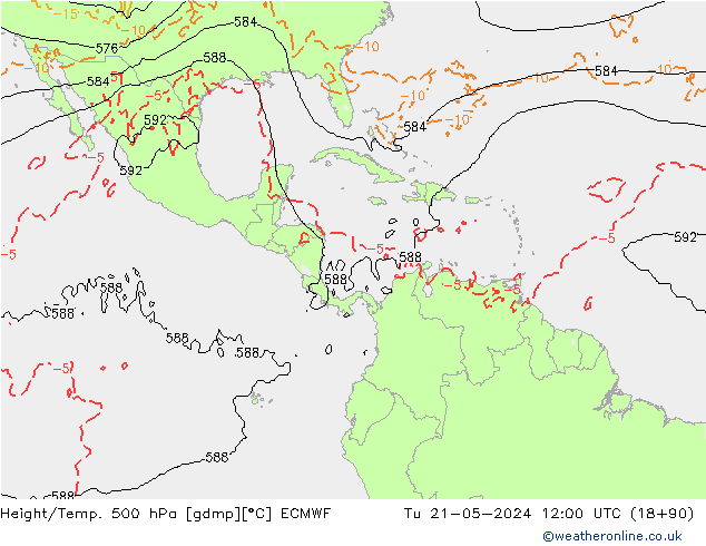 Height/Temp. 500 hPa ECMWF Tu 21.05.2024 12 UTC