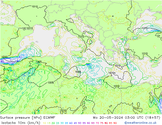 Isotachen (km/h) ECMWF ma 20.05.2024 03 UTC