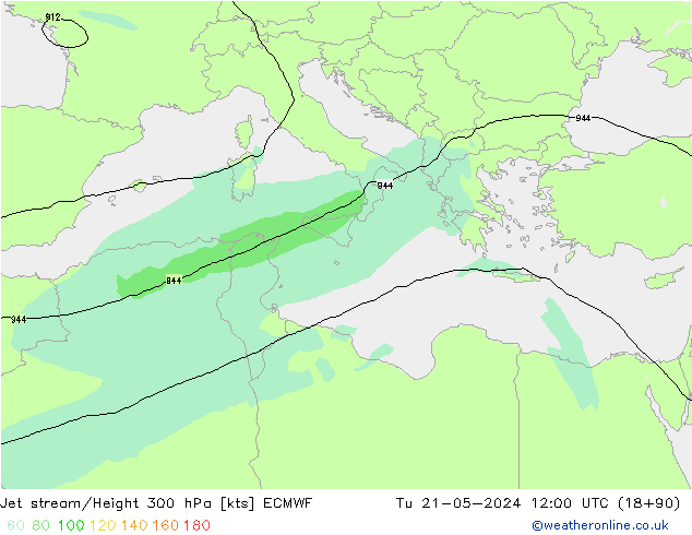 Jet stream/Height 300 hPa ECMWF Tu 21.05.2024 12 UTC