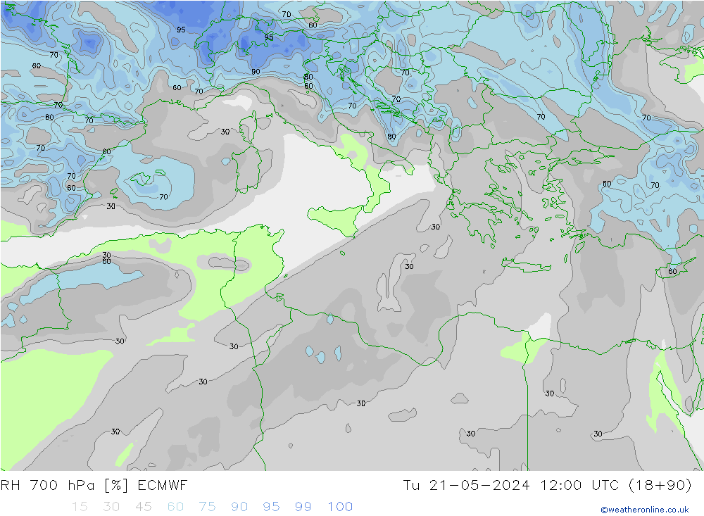 RH 700 hPa ECMWF Tu 21.05.2024 12 UTC