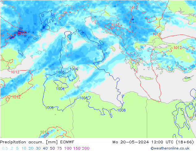 Precipitación acum. ECMWF lun 20.05.2024 12 UTC