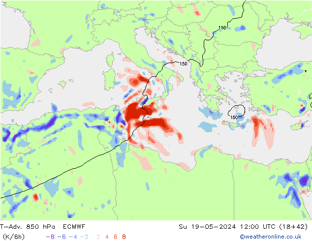 T-Adv. 850 hPa ECMWF Su 19.05.2024 12 UTC