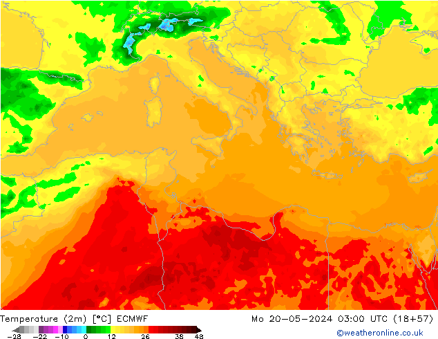 карта температуры ECMWF пн 20.05.2024 03 UTC