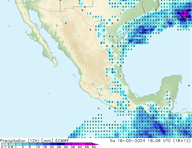 Precipitación (12h) ECMWF sáb 18.05.2024 06 UTC