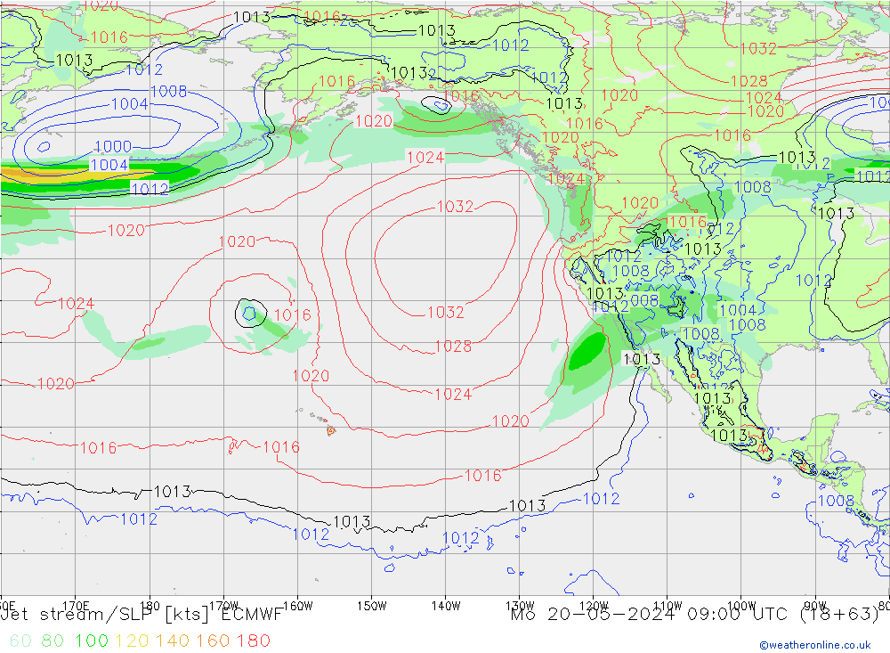Jet stream/SLP ECMWF Mo 20.05.2024 09 UTC