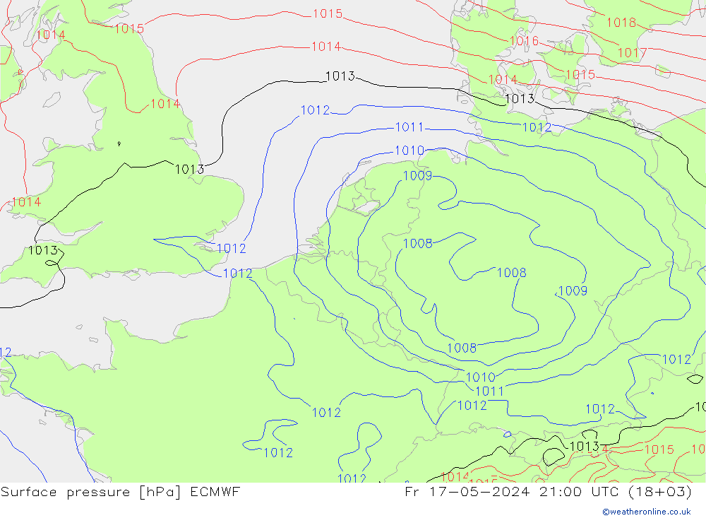 pressão do solo ECMWF Sex 17.05.2024 21 UTC
