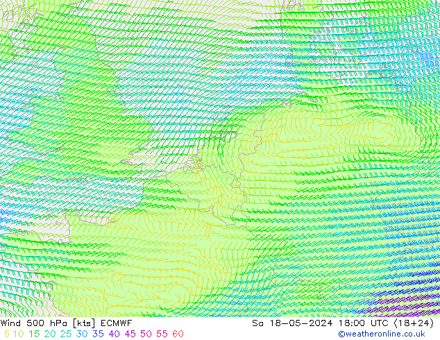 Rüzgar 500 hPa ECMWF Cts 18.05.2024 18 UTC