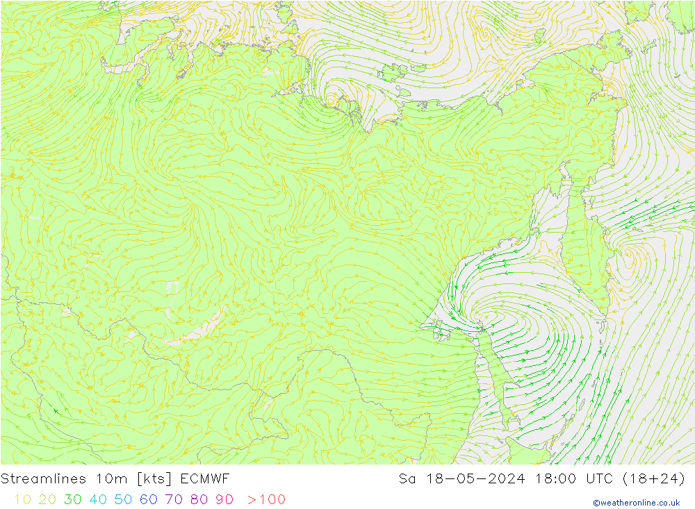 Linha de corrente 10m ECMWF Sáb 18.05.2024 18 UTC