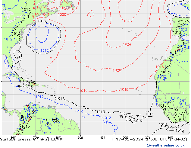 Pressione al suolo ECMWF ven 17.05.2024 21 UTC