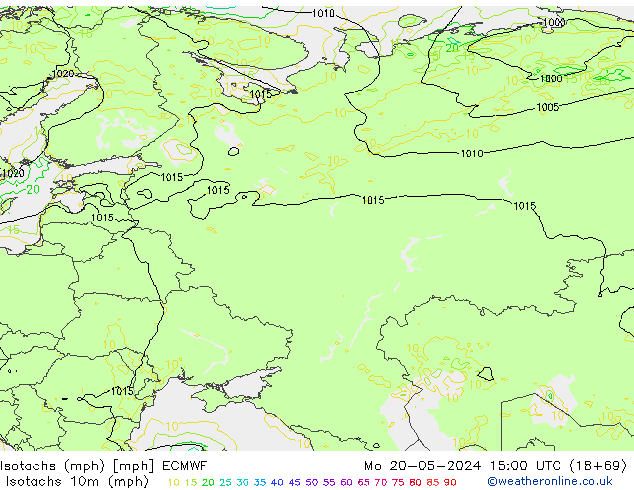 Isotachs (mph) ECMWF Seg 20.05.2024 15 UTC