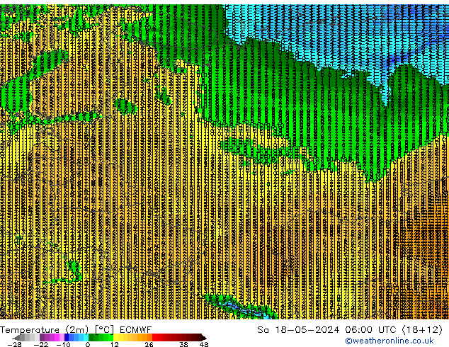 Temperatura (2m) ECMWF Sáb 18.05.2024 06 UTC
