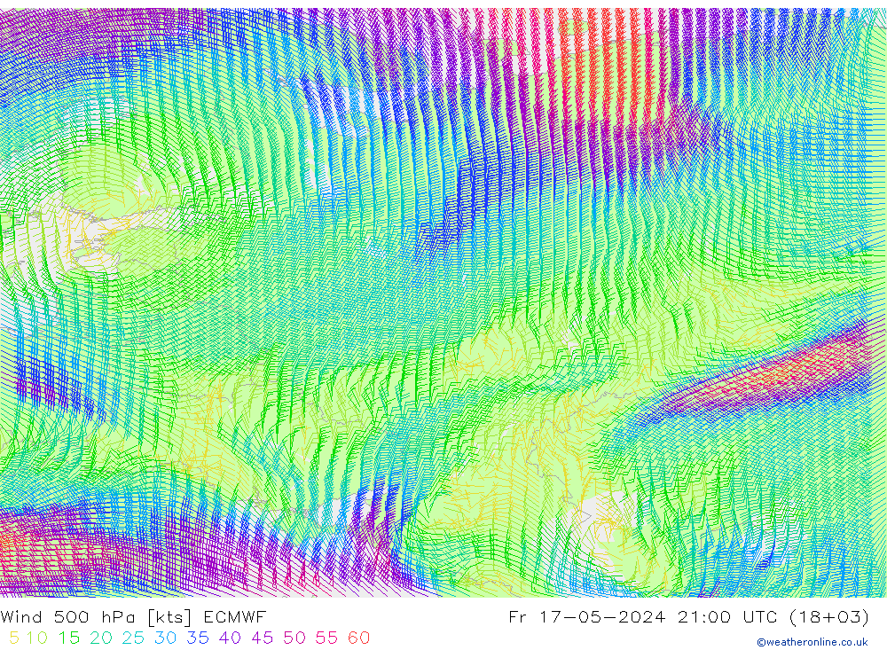 Wind 500 hPa ECMWF Fr 17.05.2024 21 UTC