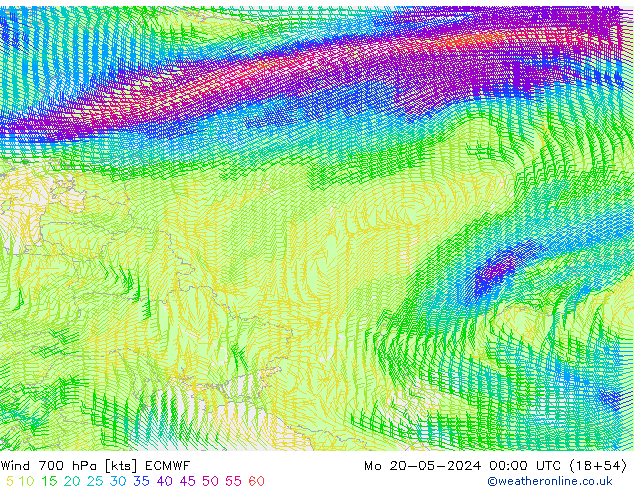 Wind 700 hPa ECMWF Mo 20.05.2024 00 UTC
