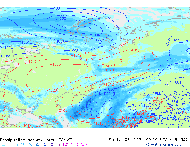Precipitation accum. ECMWF Dom 19.05.2024 09 UTC