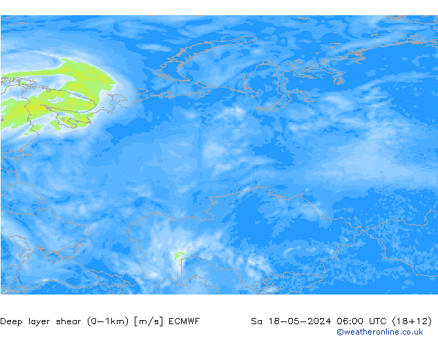 Deep layer shear (0-1km) ECMWF sam 18.05.2024 06 UTC