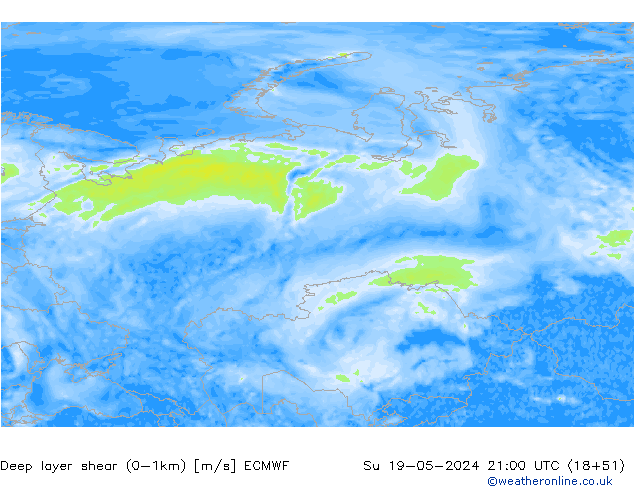 Deep layer shear (0-1km) ECMWF  19.05.2024 21 UTC