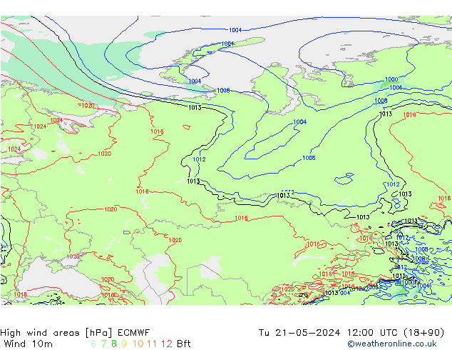 High wind areas ECMWF Tu 21.05.2024 12 UTC