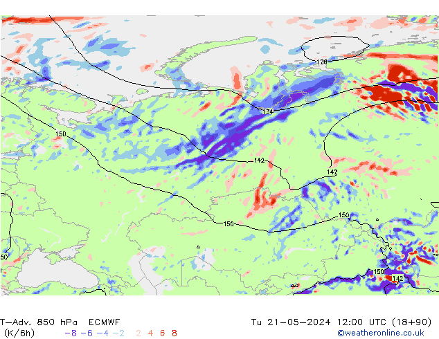 T-Adv. 850 hPa ECMWF Út 21.05.2024 12 UTC