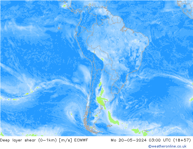 Deep layer shear (0-1km) ECMWF Po 20.05.2024 03 UTC