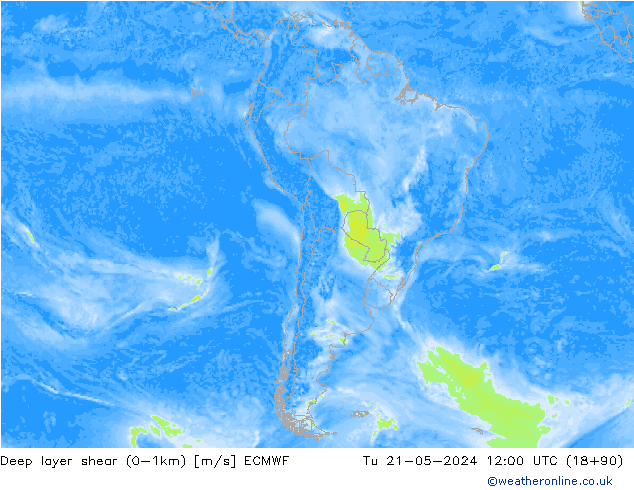 Deep layer shear (0-1km) ECMWF mar 21.05.2024 12 UTC