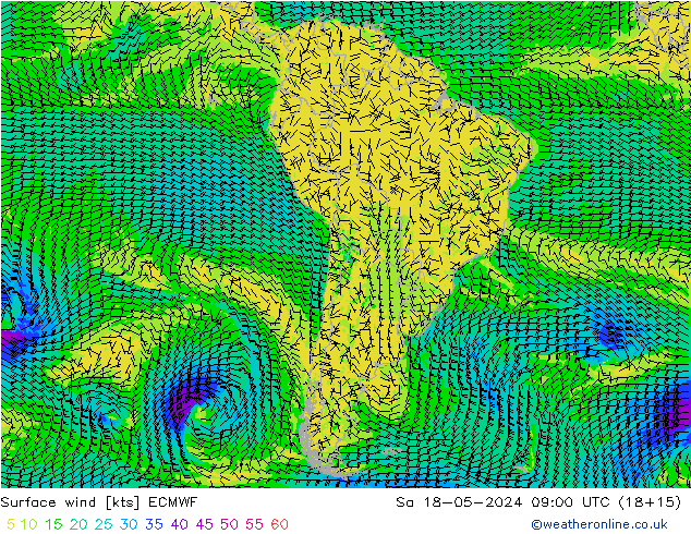 Surface wind ECMWF Sa 18.05.2024 09 UTC