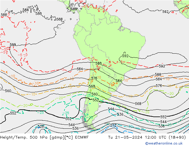 Height/Temp. 500 гПа ECMWF вт 21.05.2024 12 UTC