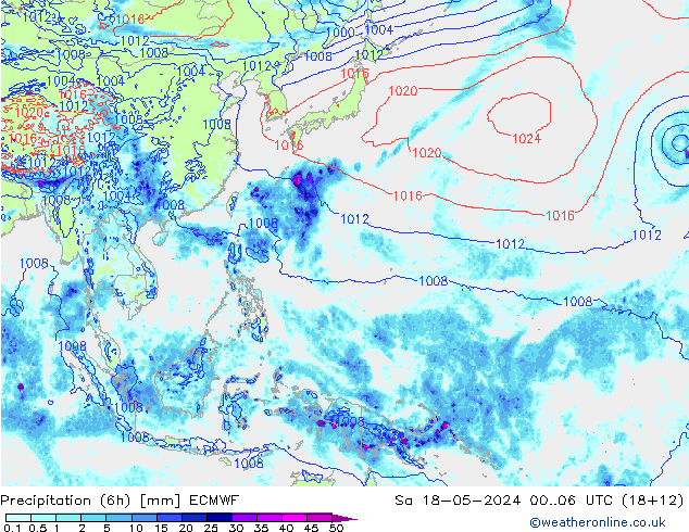 Prec 6h/Wind 10m/950 ECMWF  18.05.2024 06 UTC