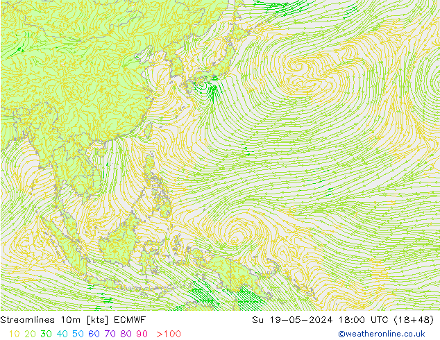 ветер 10m ECMWF Вс 19.05.2024 18 UTC