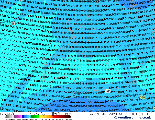 Z500/Rain (+SLP)/Z850 ECMWF Sa 18.05.2024 00 UTC