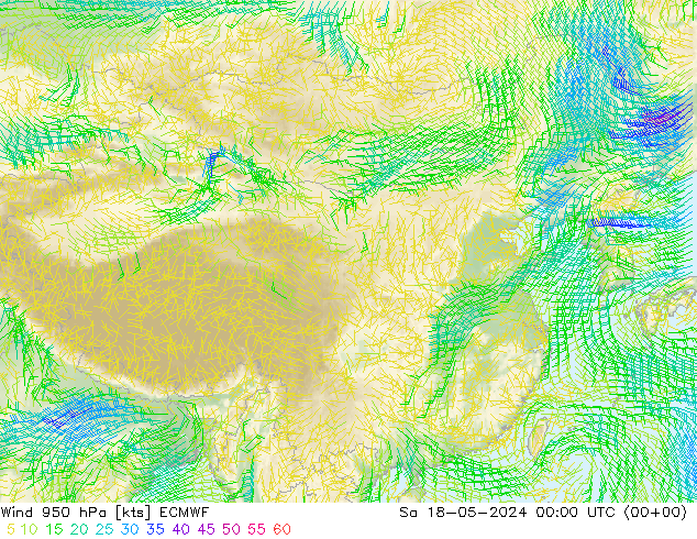 风 950 hPa ECMWF 星期六 18.05.2024 00 UTC