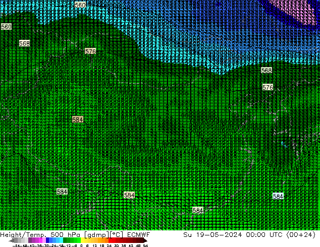 Z500/Yağmur (+YB)/Z850 ECMWF Paz 19.05.2024 00 UTC