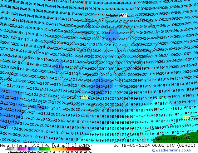 Z500/Yağmur (+YB)/Z850 ECMWF Paz 19.05.2024 06 UTC