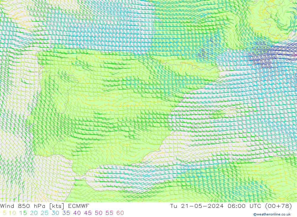 Wind 850 hPa ECMWF di 21.05.2024 06 UTC