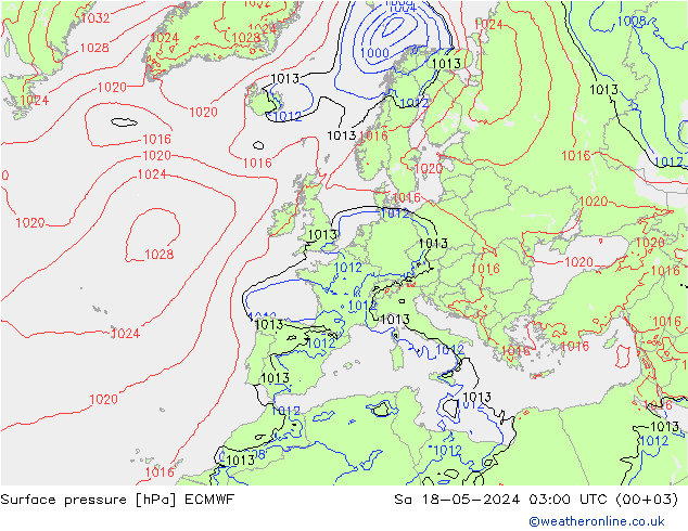 pressão do solo ECMWF Sáb 18.05.2024 03 UTC