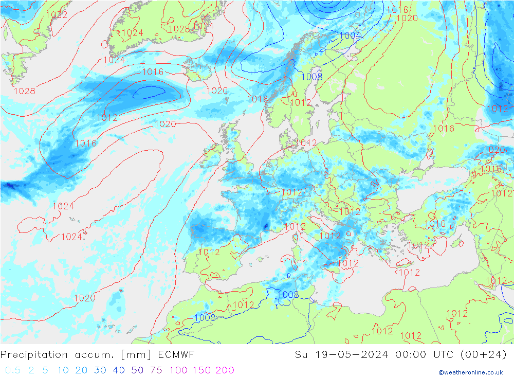 Precipitation accum. ECMWF Su 19.05.2024 00 UTC