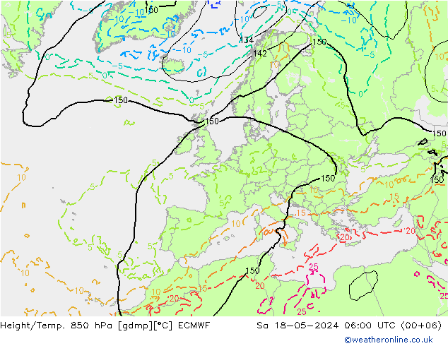 Z500/Rain (+SLP)/Z850 ECMWF Sa 18.05.2024 06 UTC