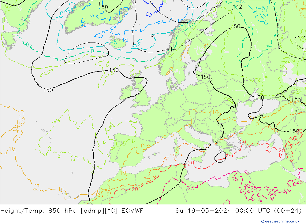 Z500/Rain (+SLP)/Z850 ECMWF 星期日 19.05.2024 00 UTC