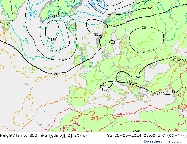 Yükseklik/Sıc. 850 hPa ECMWF Cts 25.05.2024 06 UTC