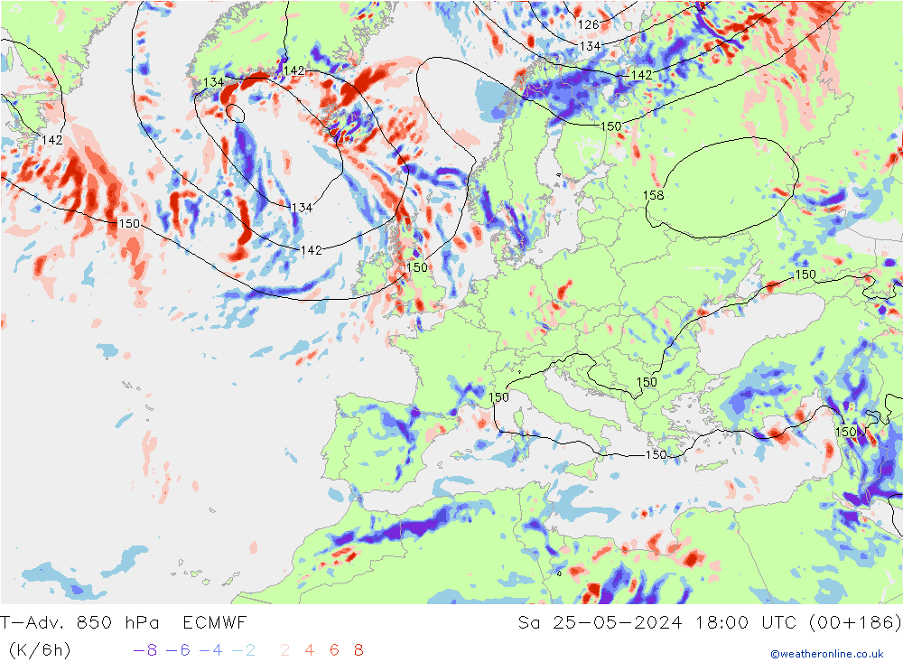 T-Adv. 850 hPa ECMWF Sa 25.05.2024 18 UTC