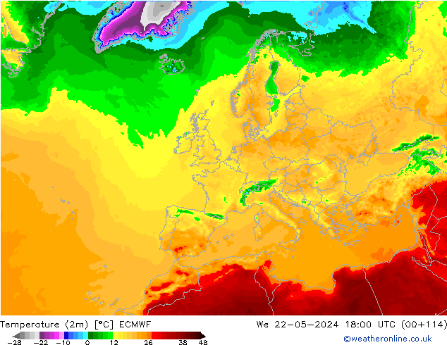 Temperaturkarte (2m) ECMWF Mi 22.05.2024 18 UTC