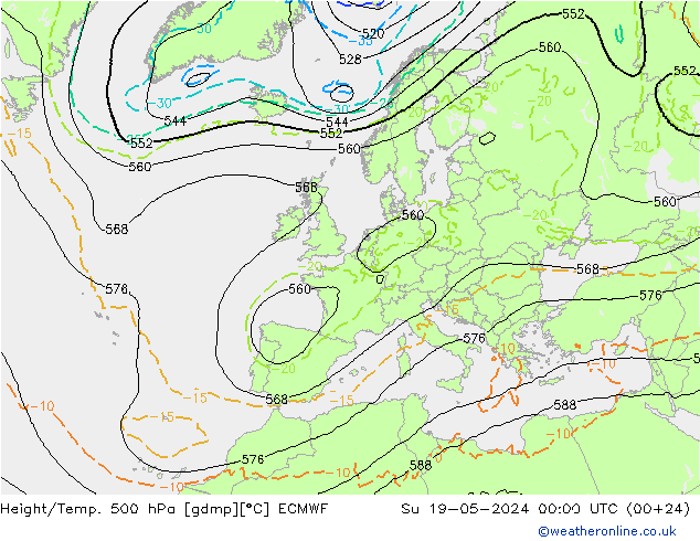Géop./Temp. 500 hPa ECMWF dim 19.05.2024 00 UTC