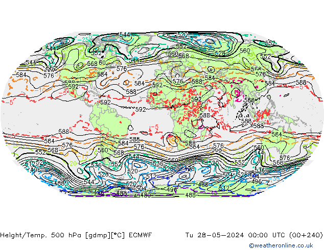 Height/Temp. 500 hPa ECMWF Di 28.05.2024 00 UTC