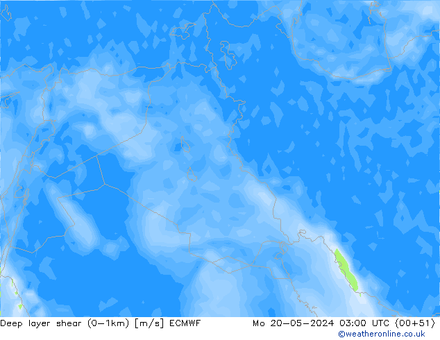 Deep layer shear (0-1km) ECMWF Pzt 20.05.2024 03 UTC