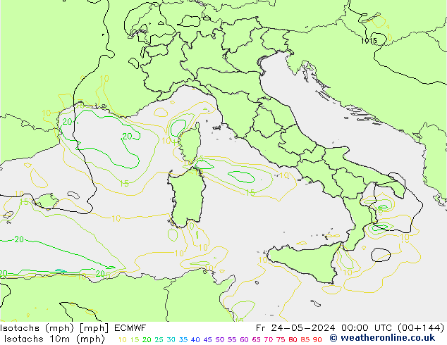 Isotachs (mph) ECMWF Fr 24.05.2024 00 UTC