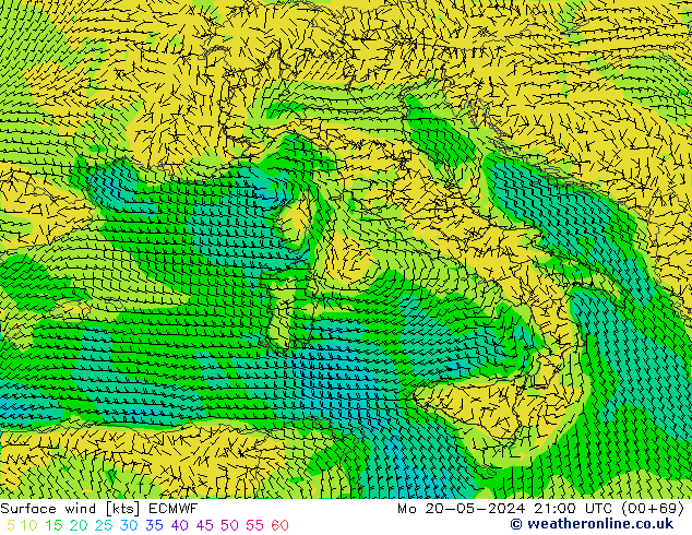 Surface wind ECMWF Mo 20.05.2024 21 UTC