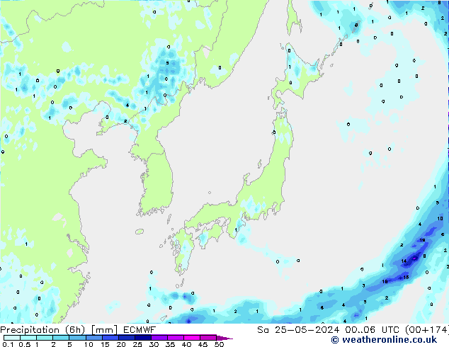 Precipitazione (6h) ECMWF sab 25.05.2024 06 UTC