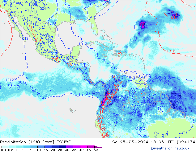 Precipitación (12h) ECMWF sáb 25.05.2024 06 UTC