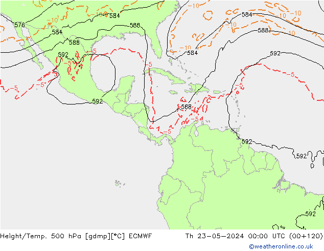 Z500/Rain (+SLP)/Z850 ECMWF jue 23.05.2024 00 UTC