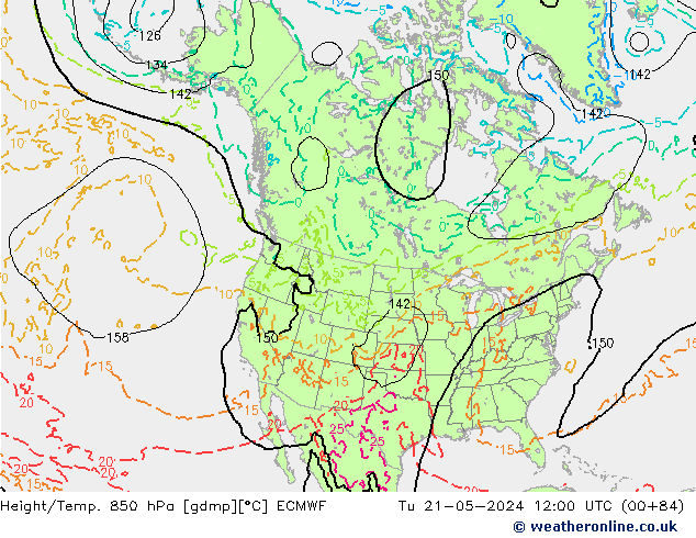 Z500/Rain (+SLP)/Z850 ECMWF Tu 21.05.2024 12 UTC